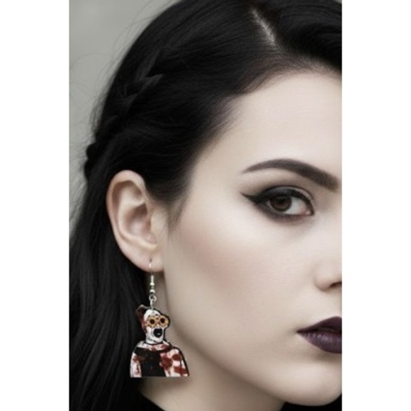 Terrifier Art the Clown Dangle Drop Handmade Earrings Bloody Handpainted Blood - Picture 4 of 6